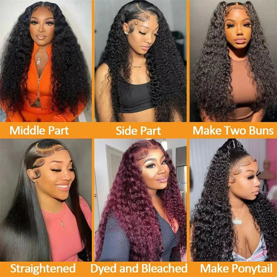 HD 13x6 Deep Curly Lace Front Human Hair Wigs Pre Plucked Brazilian 30 Inch Water Wave Glueless Lace Frontal Wig Raw Human Hair