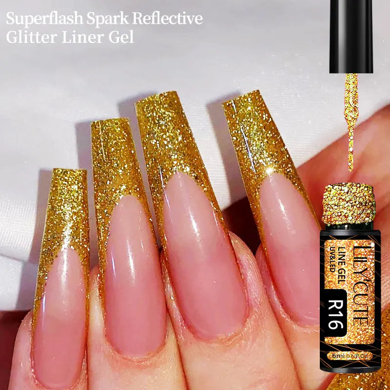 LILYCUTE 5ml Super-Bright Mirror Metallic Liner Gel Nail Polish Gold Silver French Style Drawing Stripe Nail Art Graffiti UV Gel