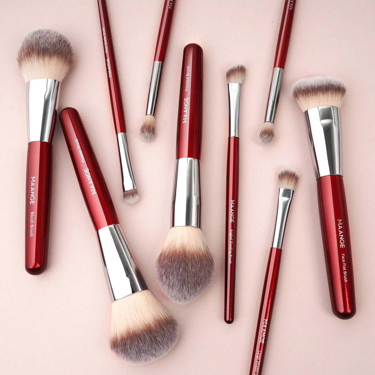 MAANGE 9PCS Makeup Brush Set Premium Kabuki Foundation Brush Blending Eyeshadow Concealer Powder Soft Dense Bristle Beauty Tools