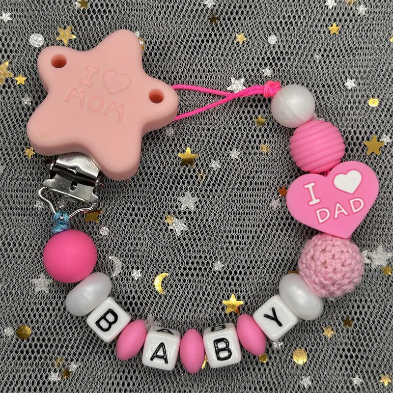 Custom Personalized Name Pacifier Clips BPA Free Silicone Baby Pacifier Clips Colorful Pacifier Chain Holder Teething