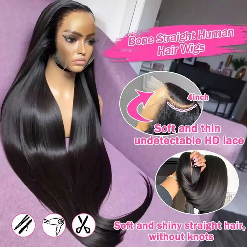 30 40 Inch Straight Human Hair Wigs 13x4 13x6 HD Lace Frontal Wigs For Women Glueless Bone Straight Lace Front Human Hair Wigs