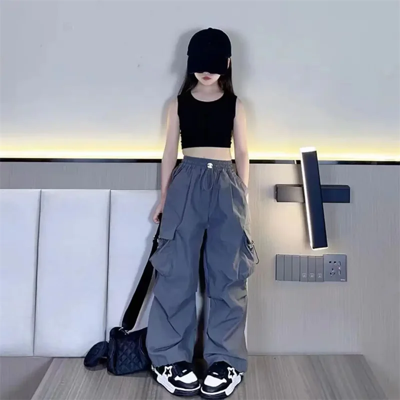 Girls Cargo Pants 5-14 Years Spring Fashion Children Loose Trousers Autumn Kids New Style Wide-leg Pants Girl Casual Clothing