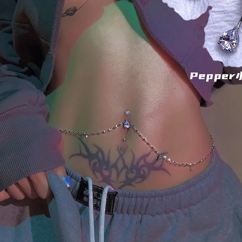 Chaîne de Taille Strass Zircon & Anneau Piercing Nombril – Bijou Body Chain Tendance