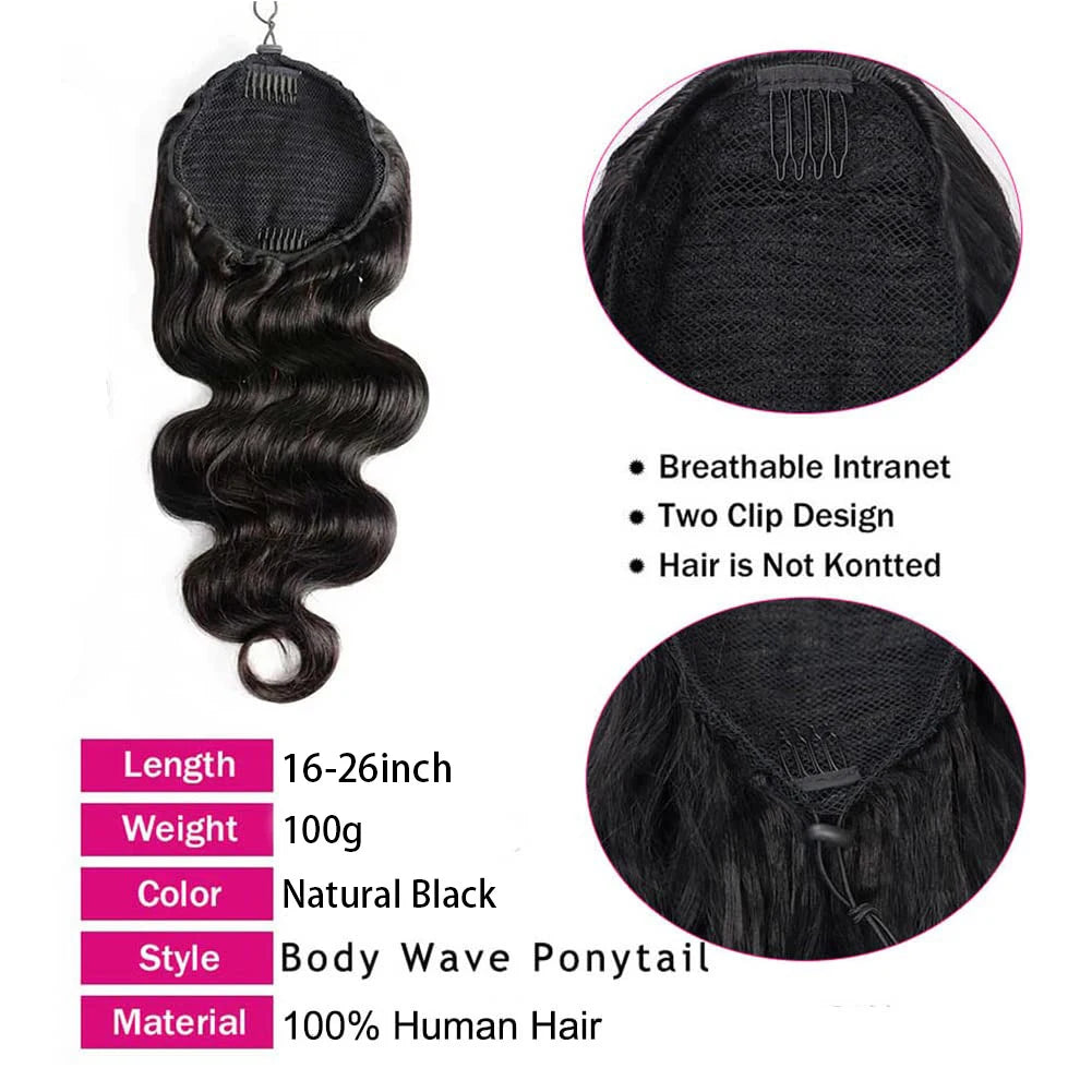 Body Wave Drawstring Ponytail Human Hair Extensions 100% Real Human Hair Brazilian Remy Clip In For Women Ponytail Natural Color