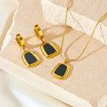 wholesale prices 18K Gold Plated trapezoid Perfume Bottle Pendant Necklace Earring Stainless Steel Jewelry Set For Women
