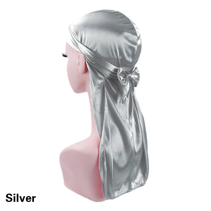 Unisex Silky Durags Bandanas Turban Hat Wigs Doo Men Satin Durag Biker Headwear Headband Hair Accessories Extra Long Tail Du-Rag