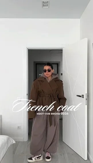 Women's Solid Cropped Trench Coat Elegant Lapel Collar Long Sleeve Belted Wrap Jackets Casual Streetwear 2026 Spring Fall Wear