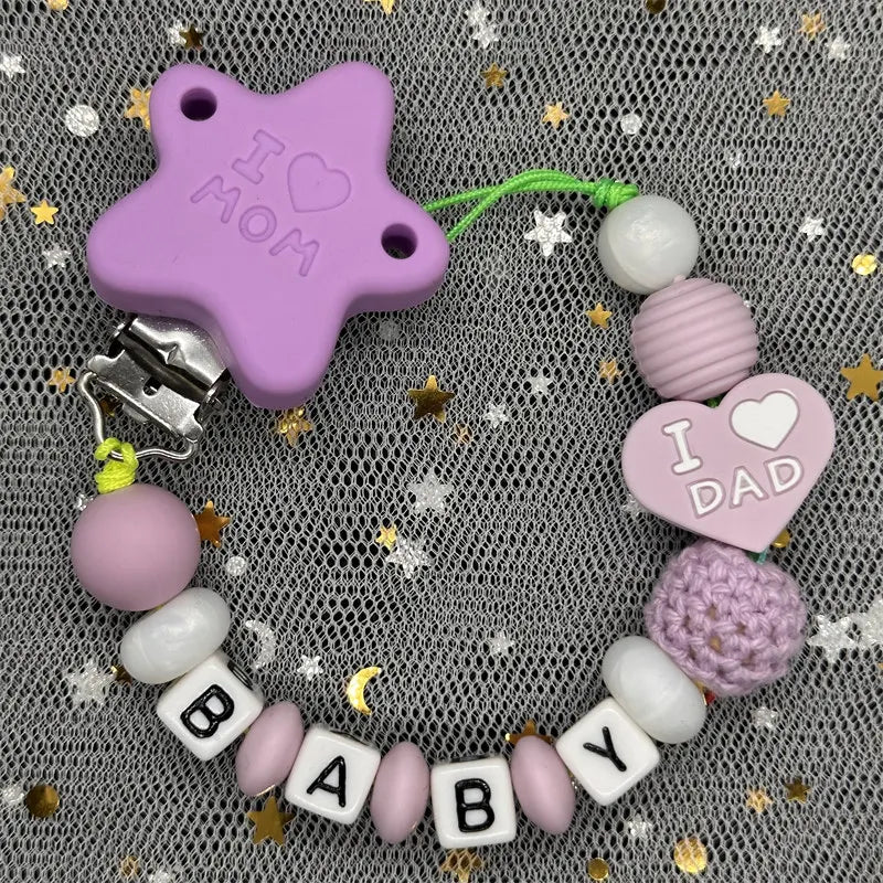 Custom Personalized Name Pacifier Clips BPA Free Silicone Baby Pacifier Clips Colorful Pacifier Chain Holder Teething