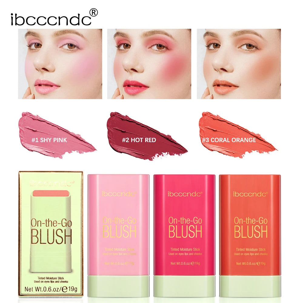 Long Lasting Non-Fading Silky Smooth Cream Blush for Cheeks1 Piece Lips Eyes Christmas Gift Smudge-Proof Multi-Use Blush Stick