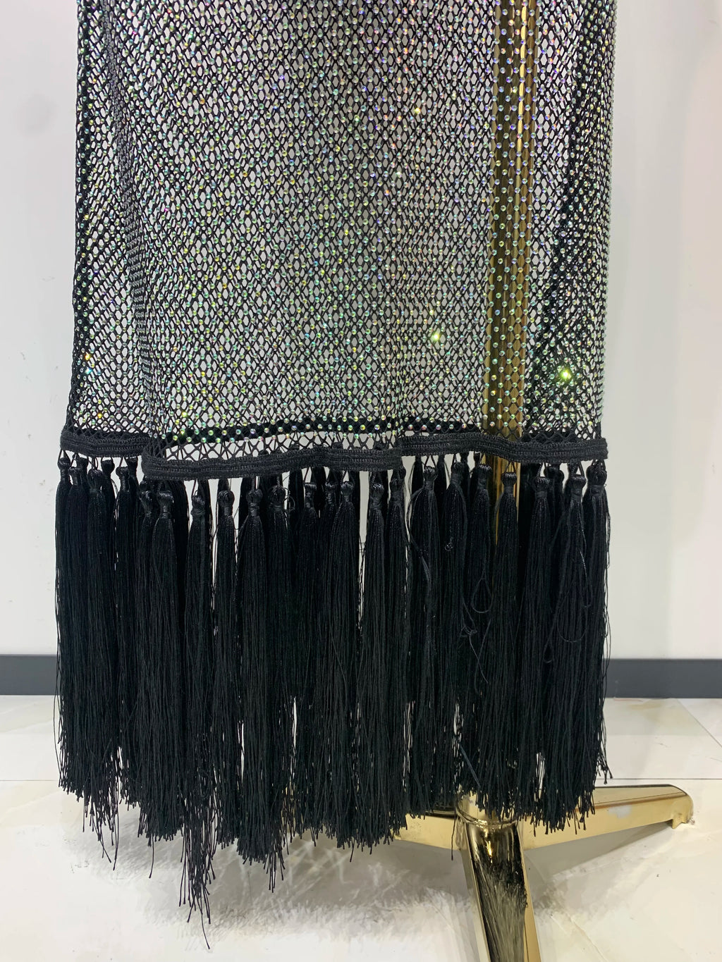 Robe Bandage Noire Sans Manches – Franges & Strass, Style Soirée Glamour