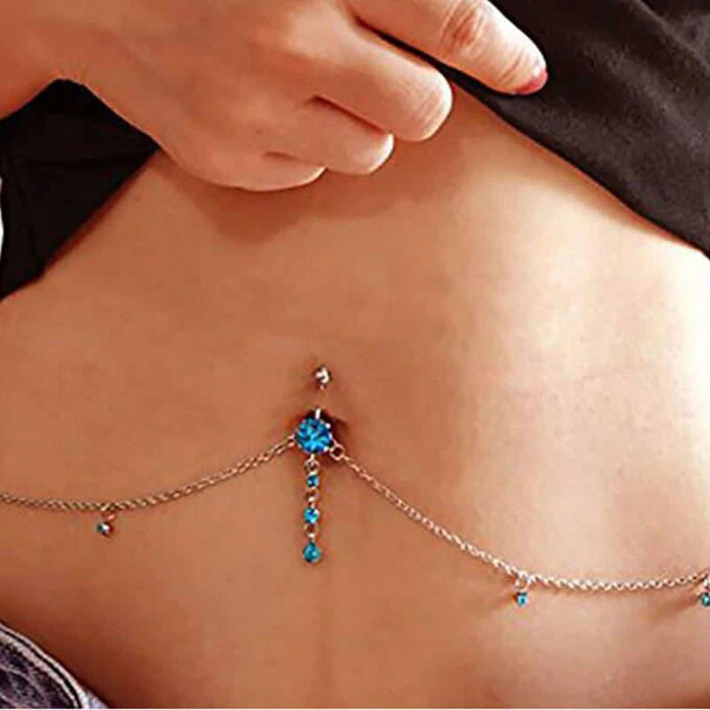 Chaîne de Taille Strass Zircon & Anneau Piercing Nombril – Bijou Body Chain Tendance