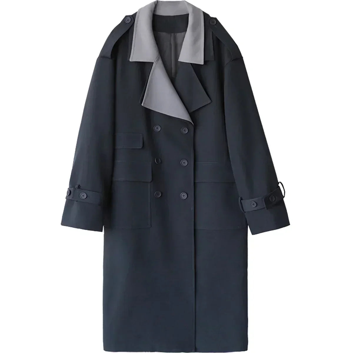 CHIC VEN Women Trench Coat Solid Loose Contrast Double Collar Double Breasted Long Female Windbreaker Office Lady Spring Autumn