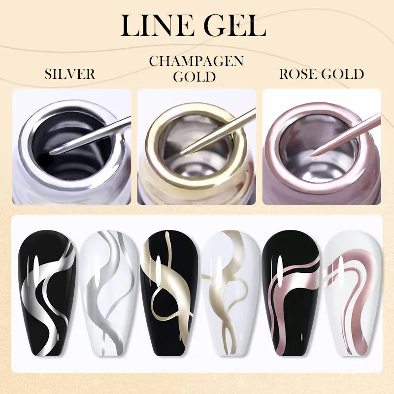 LILYCUTE 5ml Super-Bright Mirror Metallic Liner Gel Nail Polish Gold Silver French Style Drawing Stripe Nail Art Graffiti UV Gel