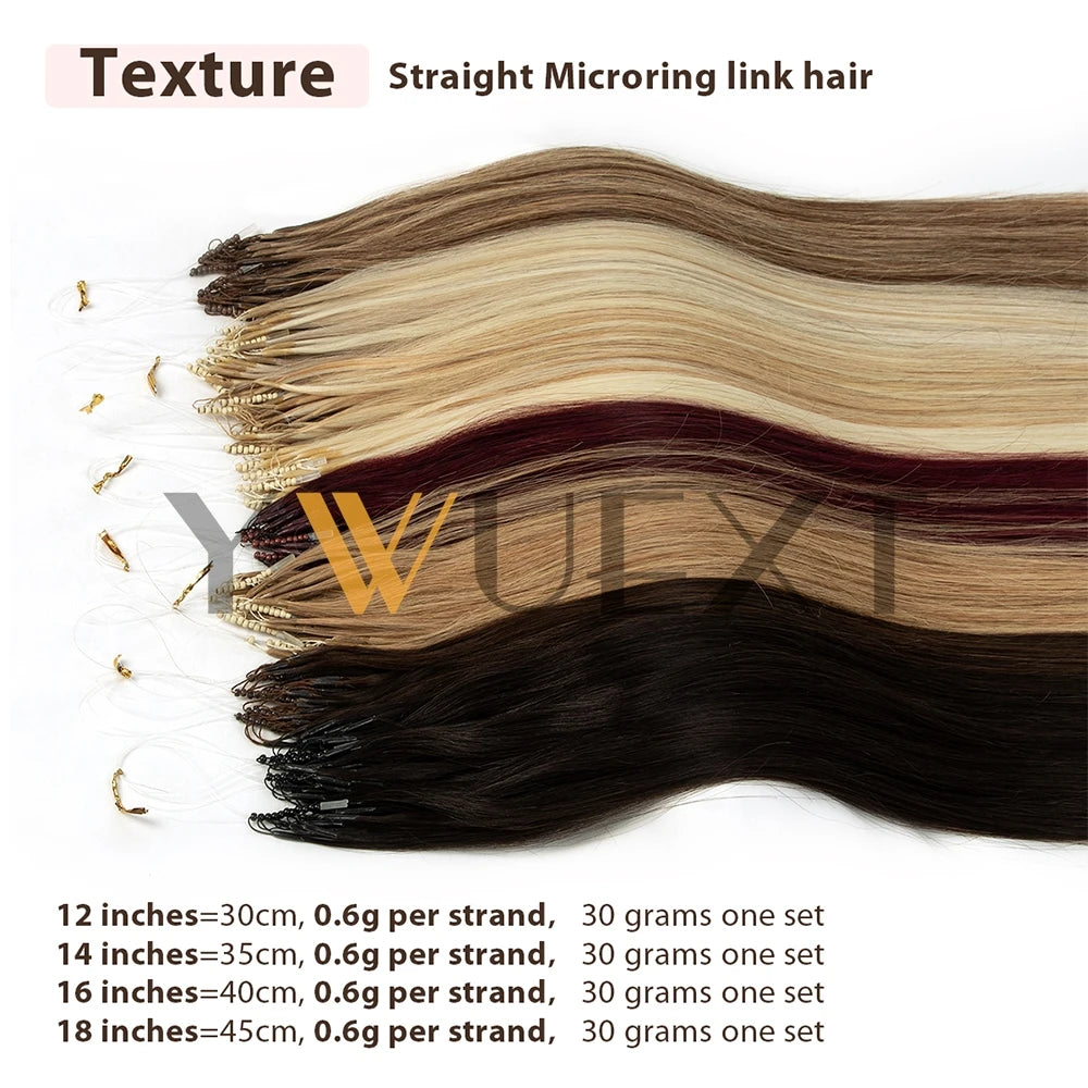 8D Human Hair Extensions Blonde 12"-24" Nano Ring Link Extensions 0.6g/s Machine Remy Human Microlink Beads Hair 30g/pack