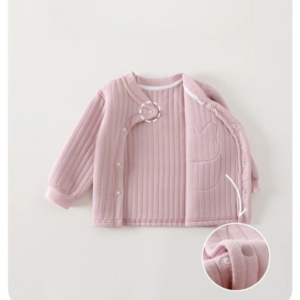 Autumn/winter Split 2-piece Set Baby Cotton Clip Thick High Waisted Pants Long Sleeved Set 0-3 Year Old Cartoon Pattern Baby Set