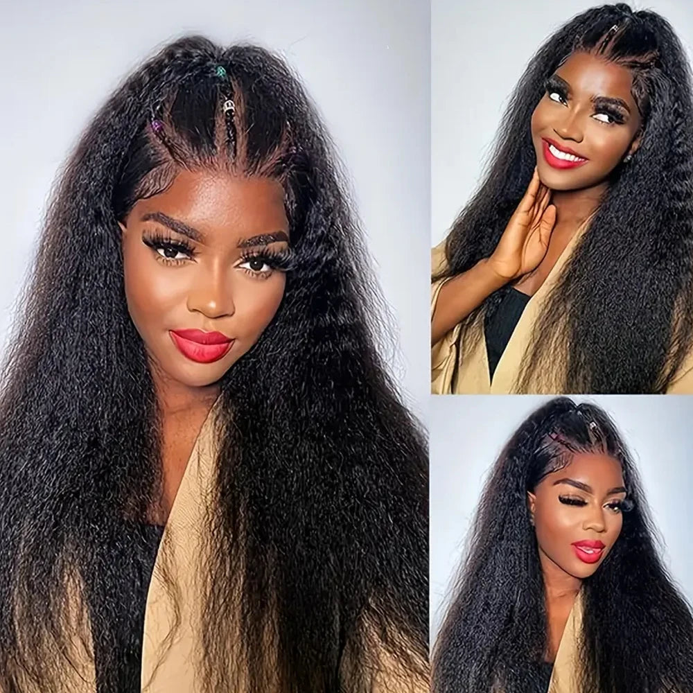 250 Density Invisi Strap 360 Glueless Wig Invisible Drawstring Afro Yaki Straight 360 Full HD Lace Wig Human Hair Upgrade Wigs