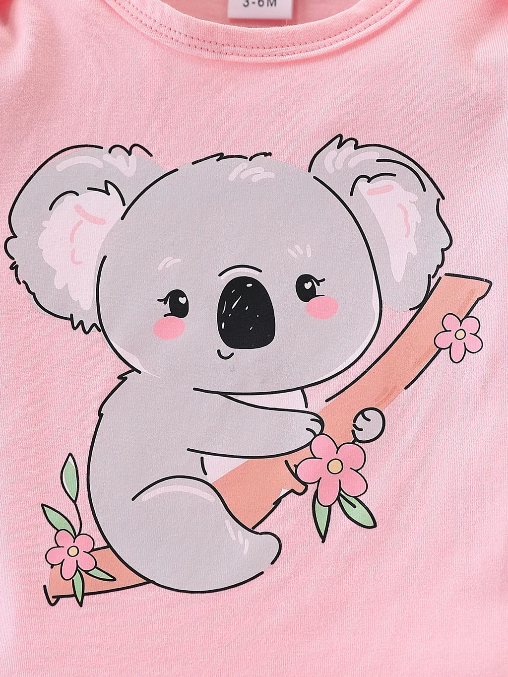Baby Koala Print Set: Pink Romper + Striped Pants + Animal Hat Three-Piece Set, Autumn and Winter Outing Outfit for Baby Girls