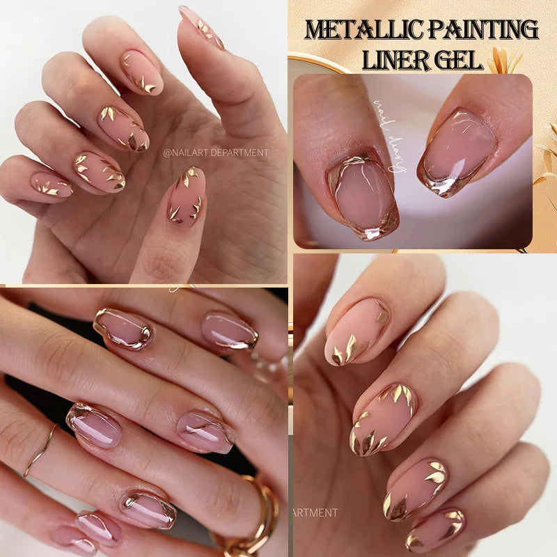 LILYCUTE 5ml Super-Bright Mirror Metallic Liner Gel Nail Polish Gold Silver French Style Drawing Stripe Nail Art Graffiti UV Gel
