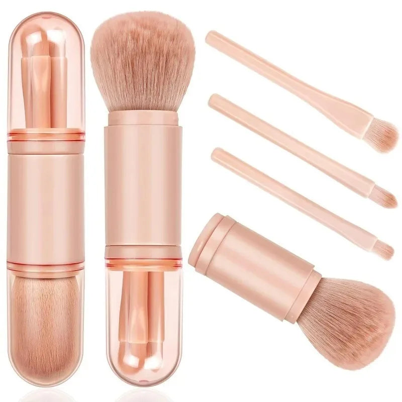 4-in-1 Portable Makeup Brush Kit - Mini Highlight, Contour, Eyeshadow & Blending Brush Set for Travel and Daily Touch-Ups