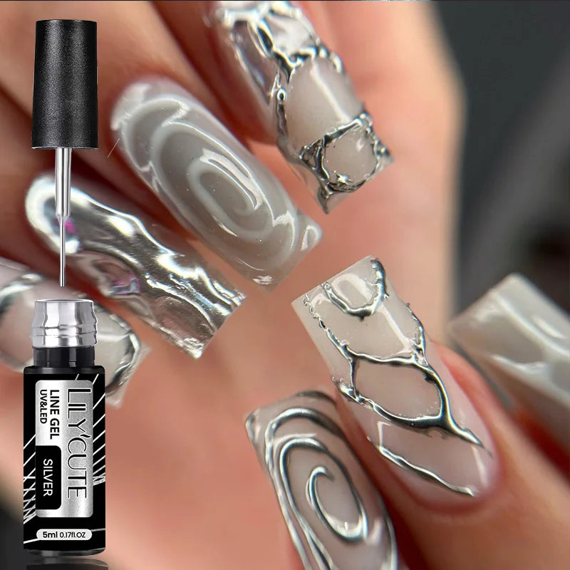 LILYCUTE 5ml Super-Bright Mirror Metallic Liner Gel Nail Polish Gold Silver French Style Drawing Stripe Nail Art Graffiti UV Gel