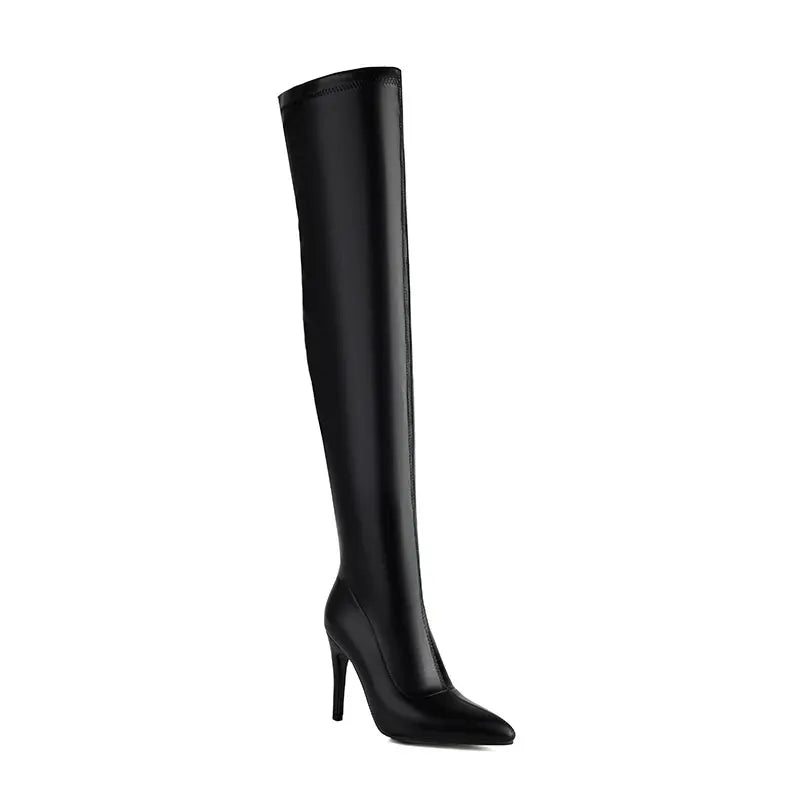 SGESVIER Elastic Women's Over the Knee High Boots Sexy Long Thigh High Boot Ladies Winter Shoes Black Gold Heeled Party Shoes