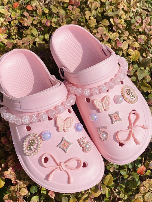 16 fashionable pink (bow, dot diamond 5, small butterfly, broken bead chain) shoe buckle DIY decorations, multi-functional shoe
