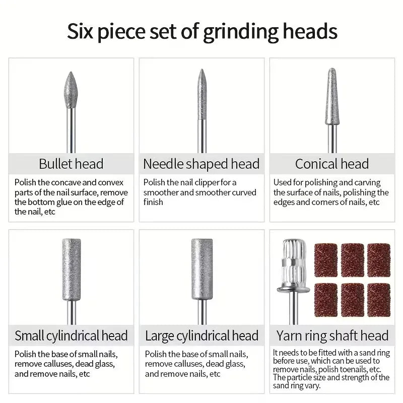 New Professional Electric Nail Art Drill Portable Electric File HD Display Multi Head Replaceable Nail Art Lathe Grinder