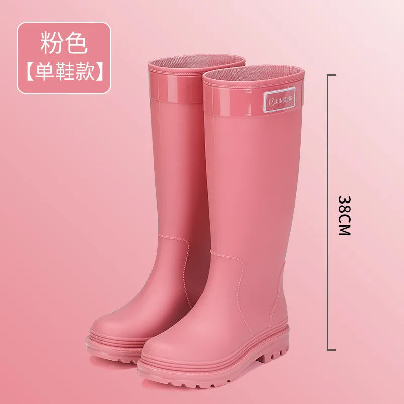 Women Rain Boots PVC Rubber Boots Outdoor Waterproof Garden Work Boots Fashion High-Tube Rubber Galoshes Women Rubber Rain Shoes
