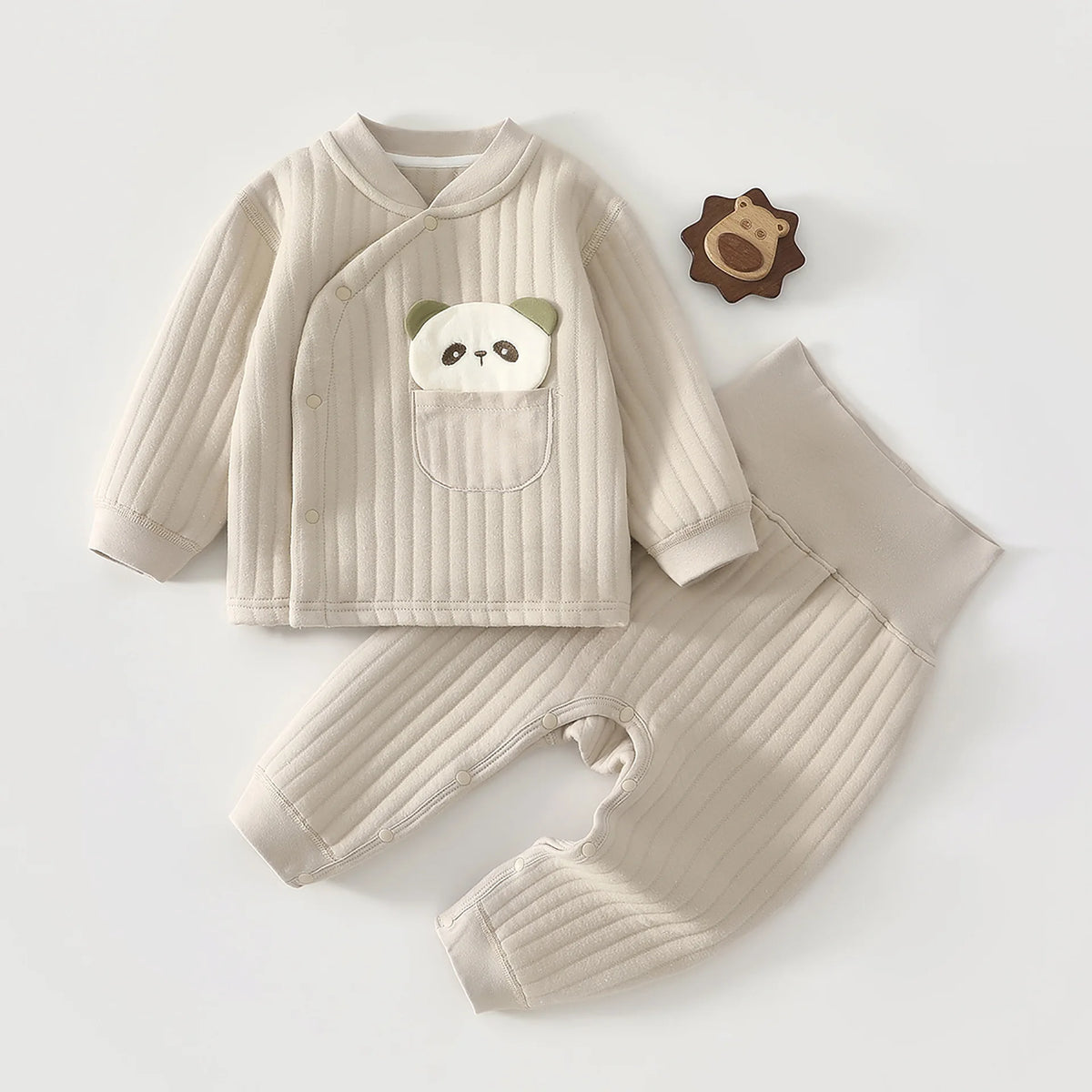 Autumn/winter Split 2-piece Set Baby Cotton Clip Thick High Waisted Pants Long Sleeved Set 0-3 Year Old Cartoon Pattern Baby Set