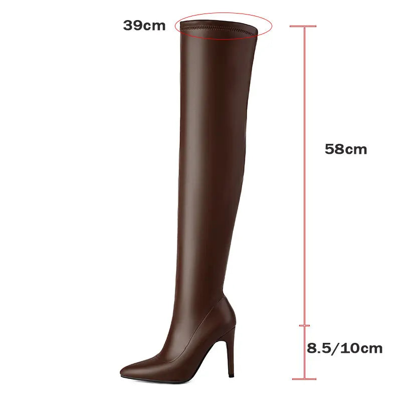 SGESVIER Elastic Women's Over the Knee High Boots Sexy Long Thigh High Boot Ladies Winter Shoes Black Gold Heeled Party Shoes