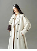 Lautaro Spring Autumn Oversized Khaki Long Grey Trench Coat for Women Double Breasted Loose Casual Korean Fashion Overcoat 2024