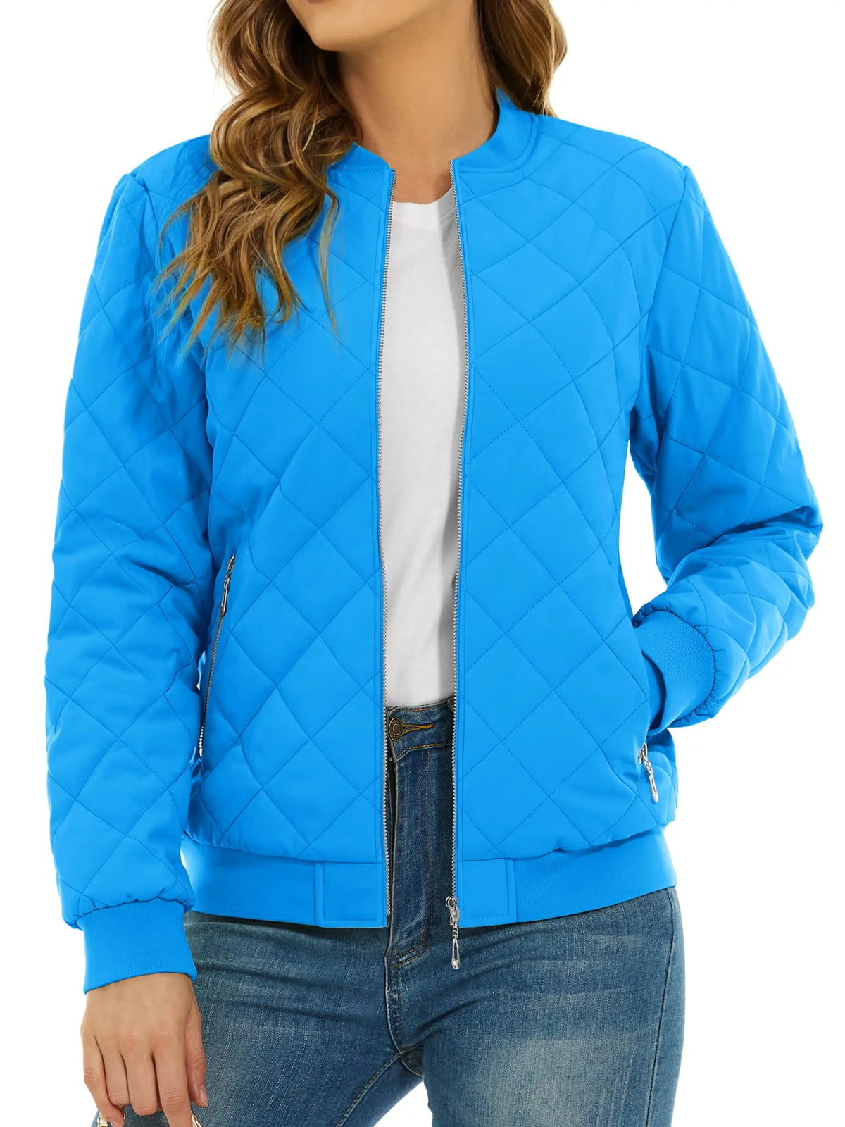 TACVASEN Padded Warm Jackets Womens Fashion Retro Pilot Jacket Diamond Quilted Coats Full Zip Up Pockets Casual Outwear