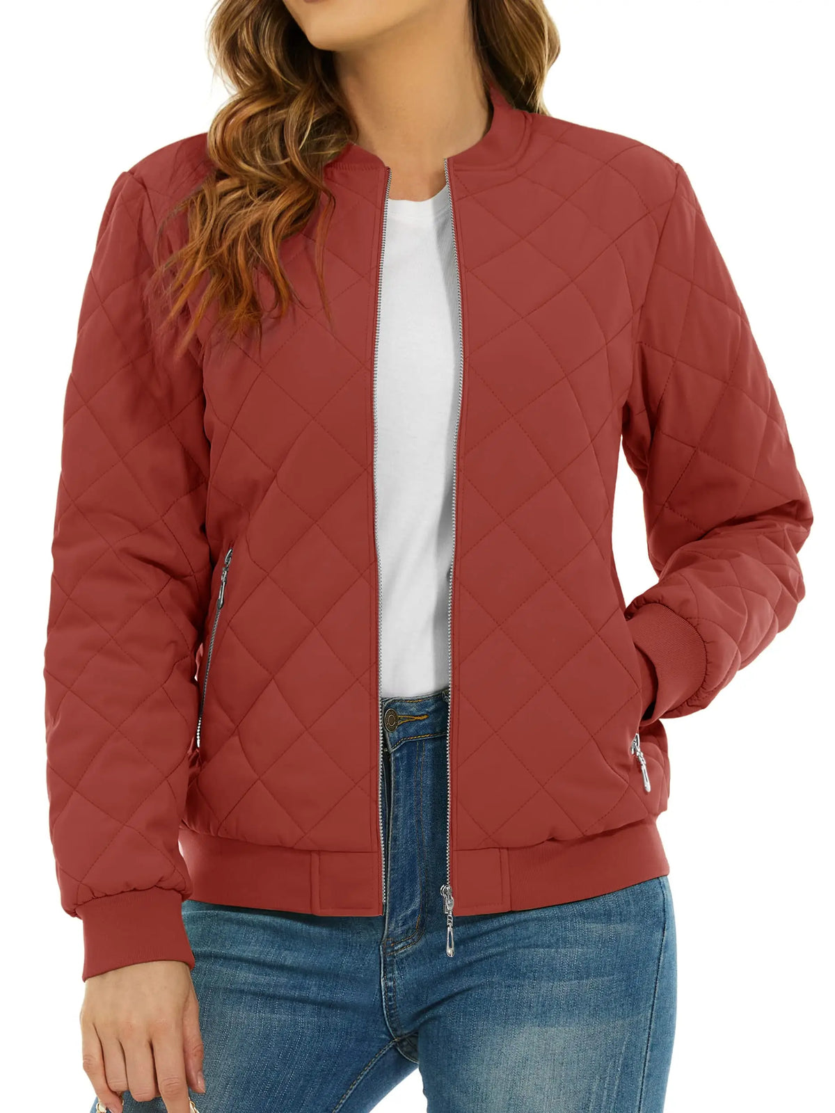 TACVASEN Padded Warm Jackets Womens Fashion Retro Pilot Jacket Diamond Quilted Coats Full Zip Up Pockets Casual Outwear