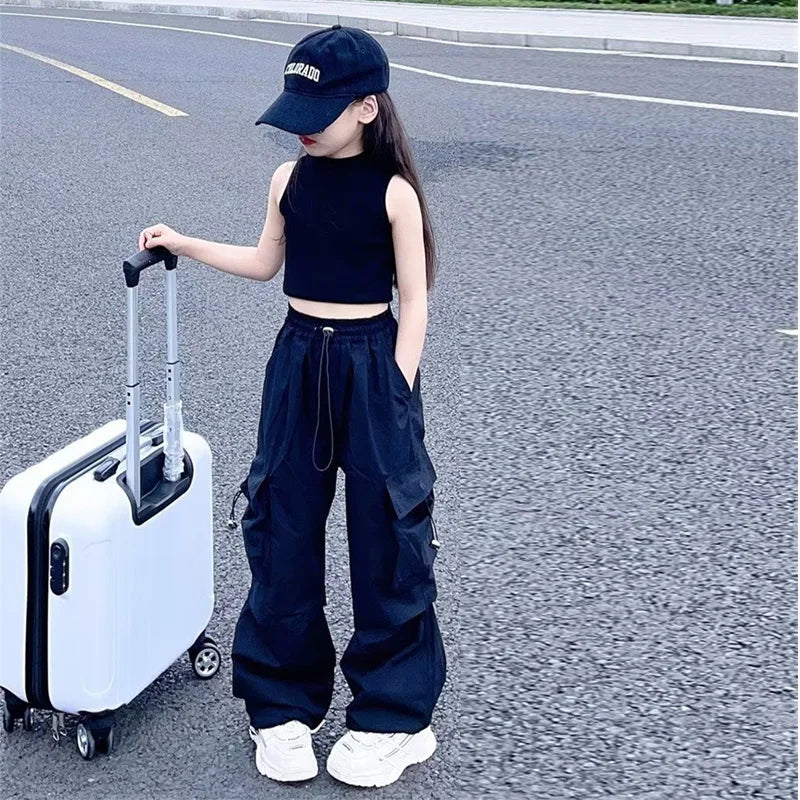 Girls Cargo Pants 5-14 Years Spring Fashion Children Loose Trousers Autumn Kids New Style Wide-leg Pants Girl Casual Clothing