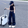 Girls Cargo Pants 5-14 Years Spring Fashion Children Loose Trousers Autumn Kids New Style Wide-leg Pants Girl Casual Clothing