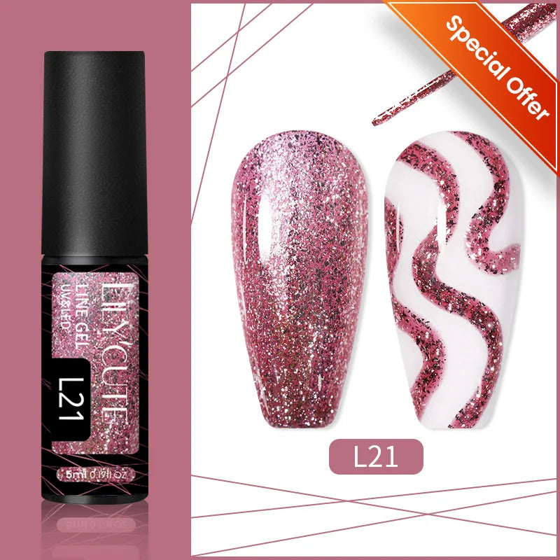 LILYCUTE 5ml Super-Bright Mirror Metallic Liner Gel Nail Polish Gold Silver French Style Drawing Stripe Nail Art Graffiti UV Gel