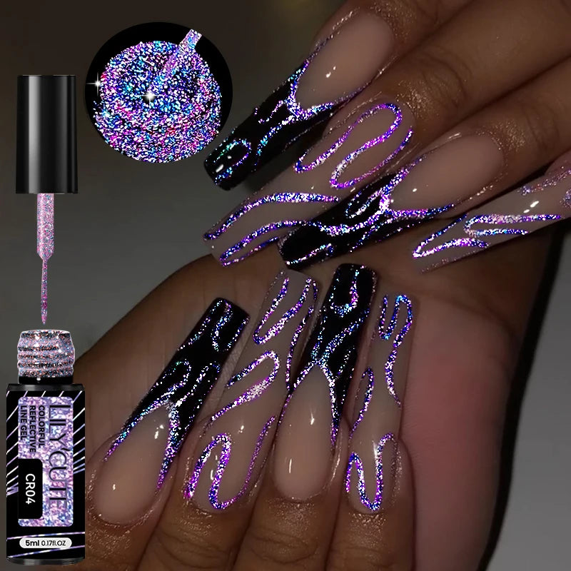 LILYCUTE 5ml Super-Bright Mirror Metallic Liner Gel Nail Polish Gold Silver French Style Drawing Stripe Nail Art Graffiti UV Gel
