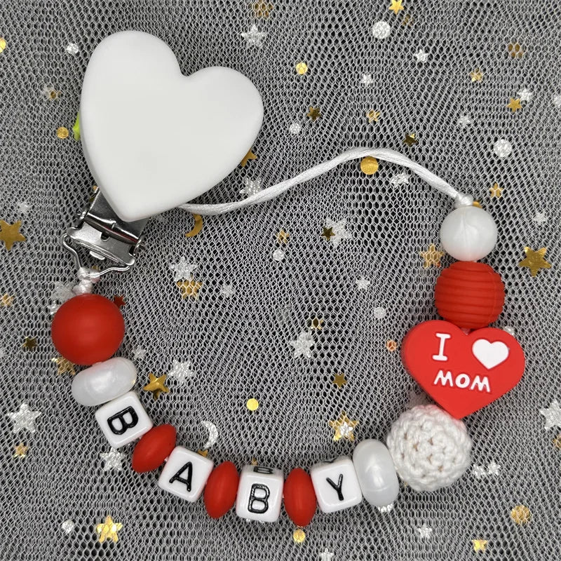 Custom Personalized Name Pacifier Clips BPA Free Silicone Baby Pacifier Clips Colorful Pacifier Chain Holder Teething