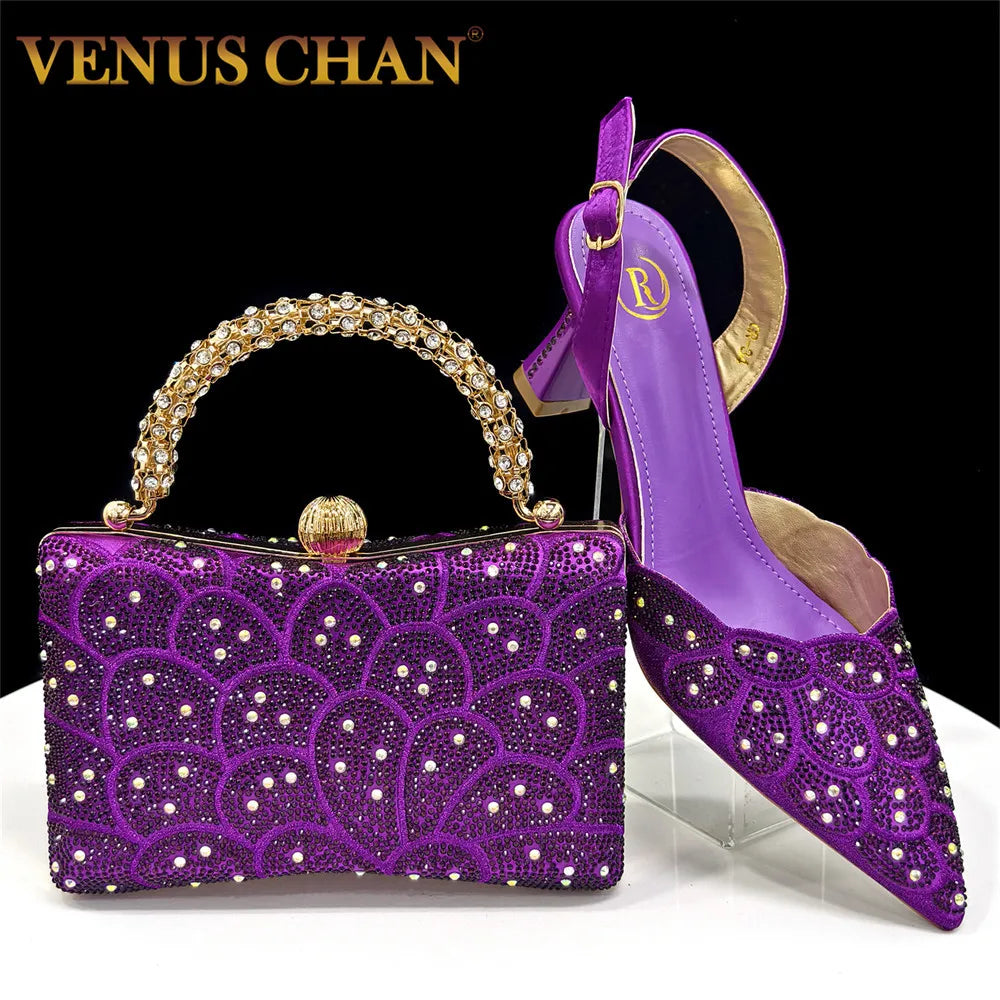 Venus Chan Italian shoes and handbags accessory set with rhinestone metal embellishments Wedding shoes Bridal shoes Designer