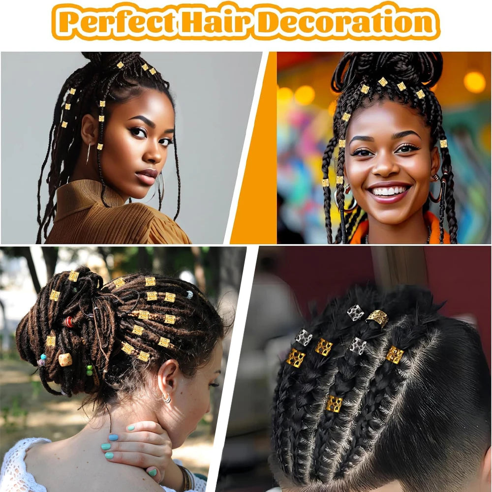 Plussign Dreadlock Hair Rings For Braid Hair Styling Adjustable Hair Braids Beads Cuff Aluminium Hair Accessories 50Pcs/100Pcs