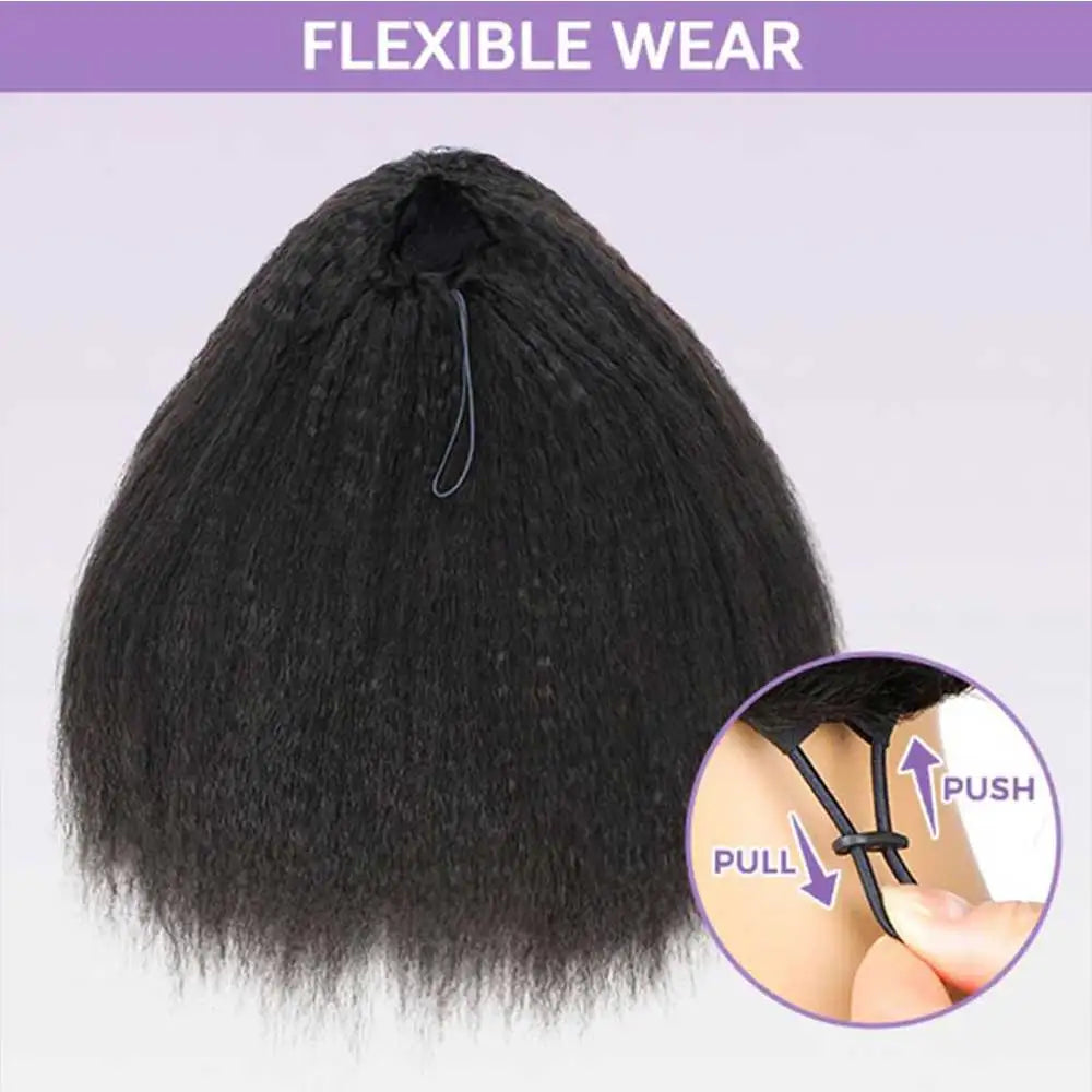 Kinky Straight Half Wig Human Hair Glueless Wig Human Hair Ready to Wear 3 IN 1 Half Wig Drawstring Yaki Straight Glueless Wig