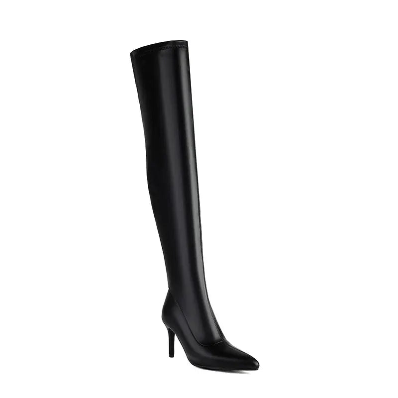 SGESVIER Elastic Women's Over the Knee High Boots Sexy Long Thigh High Boot Ladies Winter Shoes Black Gold Heeled Party Shoes