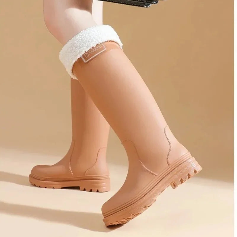 Women Rain Boots PVC Rubber Boots Outdoor Waterproof Garden Work Boots Fashion High-Tube Rubber Galoshes Women Rubber Rain Shoes
