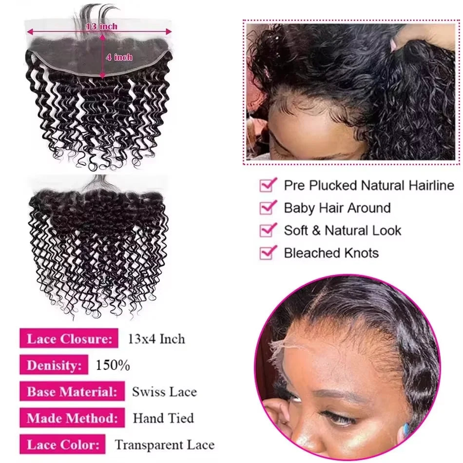 Tissages Brésiliens Naturels Deep Wave – 3-4 Mèches + Closure HD Lace 4x4 / 5x5 / 13x4 Frontal