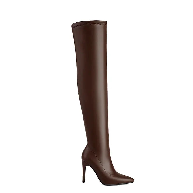 SGESVIER Elastic Women's Over the Knee High Boots Sexy Long Thigh High Boot Ladies Winter Shoes Black Gold Heeled Party Shoes