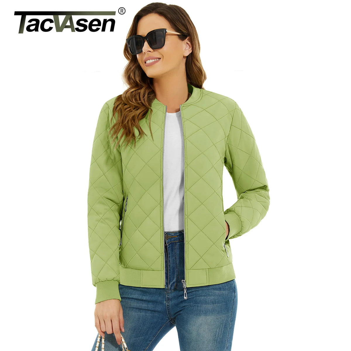 TACVASEN Padded Warm Jackets Womens Fashion Retro Pilot Jacket Diamond Quilted Coats Full Zip Up Pockets Casual Outwear