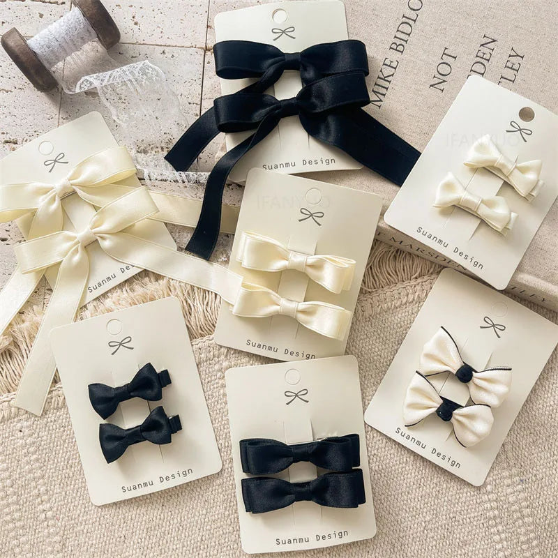 2Pcs Simplicity Sweet Bow Kid Hair Clips Baby Girls Black White Color Bow Chic BB Clip Children Hairpin Fashion Hair Accessories