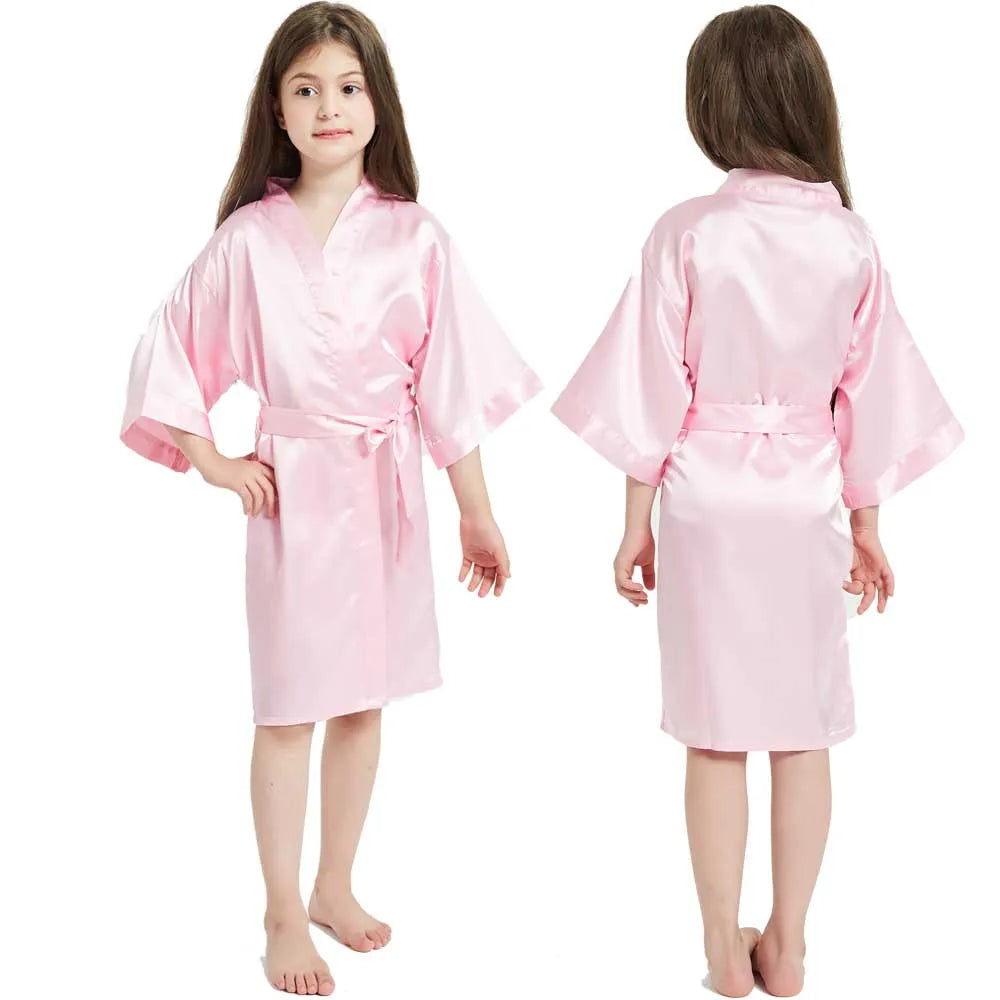 Peignoir Kimono Fille – Satin Soyeux Rose, Robe de Soirée & Mariage 7-13 ans