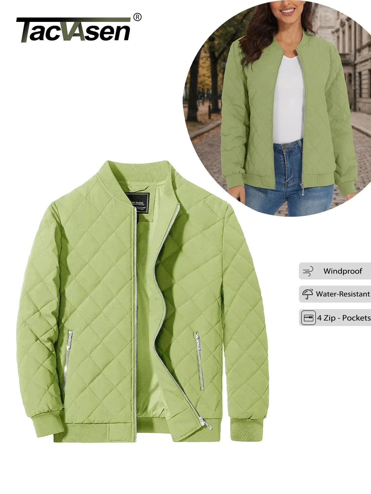 TACVASEN Padded Warm Jackets Womens Fashion Retro Pilot Jacket Diamond Quilted Coats Full Zip Up Pockets Casual Outwear