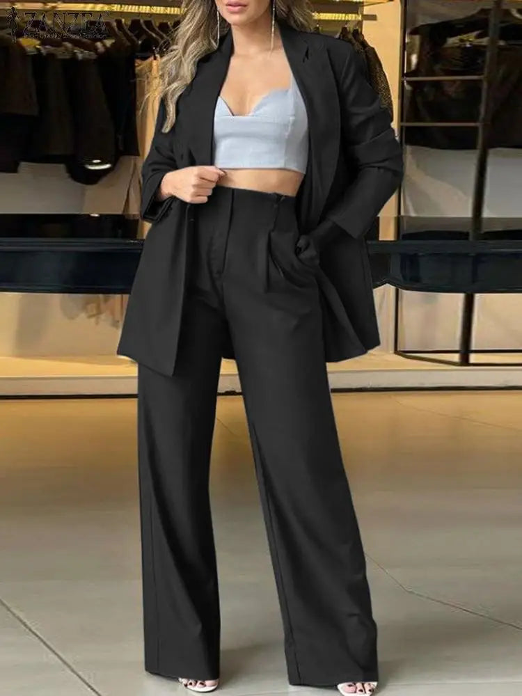 Ensemble 2 Pièces Femme – Veste Blazer Double Boutonnage & Pantalon Fluide Large, Style Chic Bureau